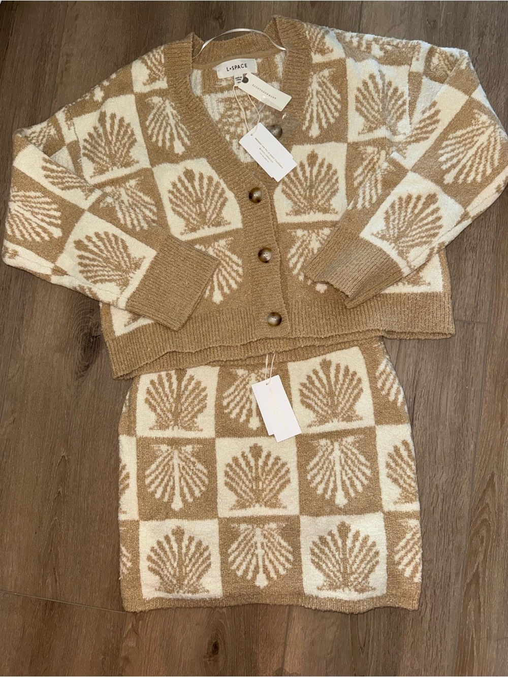 NWT L. Space Shell Be There Cardigan Sweater & Knit Skirt Set Anthropologie S